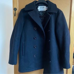 New pea coat Wool Schott made in USA navy double breasted women’s 10